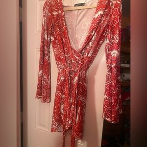 Paisley red and white romper